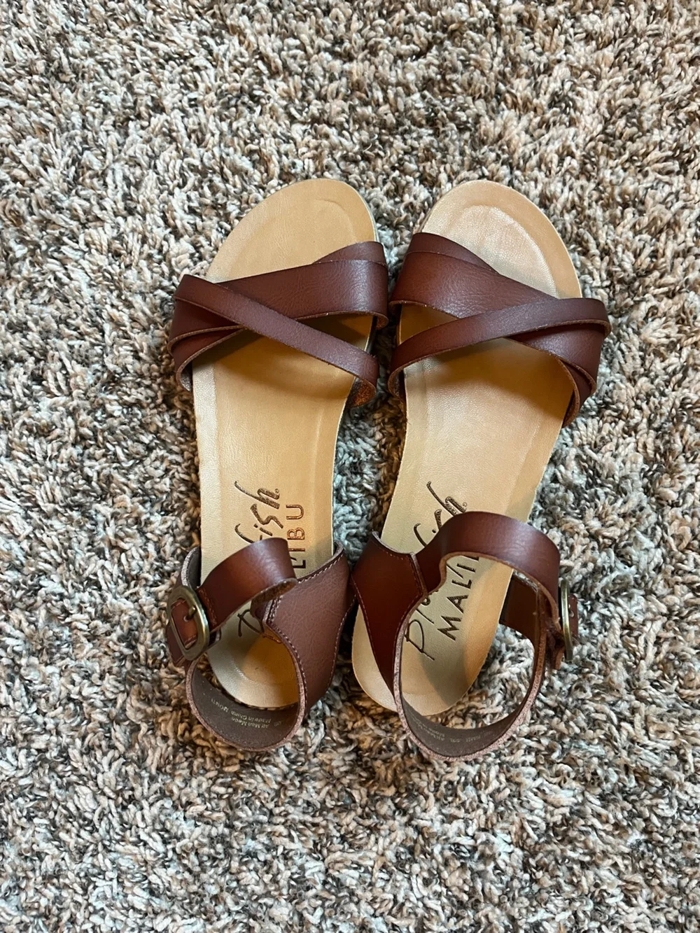 Blowfish Malibu Brown Leather Crisscross Ankle Strap Sandals